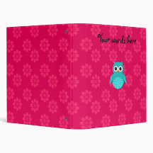 Turquoise owl pink flowers binder