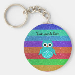 Turquoise owl rainbow glitter key chains