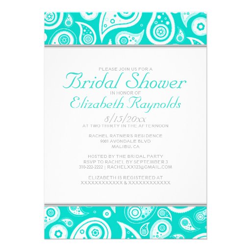 Turquoise Paisley Bridal Shower Invitations