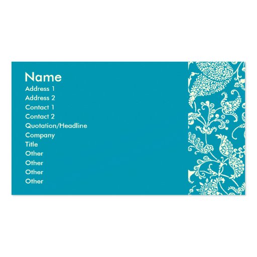 Turquoise Paisley Profile Business Card Templates (back side)