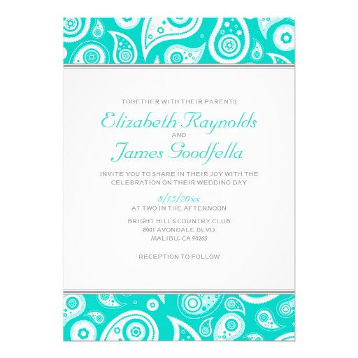 Turquoise Paisley Wedding Invitations