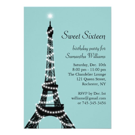 Turquoise Parisian Sweet 16 Invitation