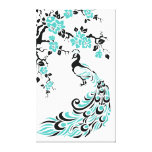 Turquoise peacock and cherry blossoms custom stretched canvas prints