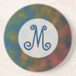 turquoise pink abstract monogram drink coaster