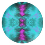 Turquoise pink fractal abstract party plates