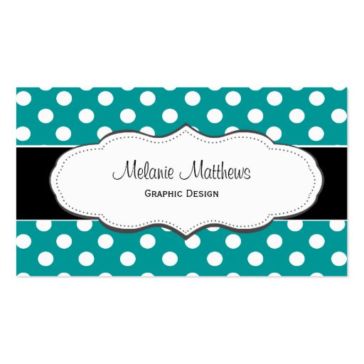 Turquoise Polka Dot Business Cards (front side)