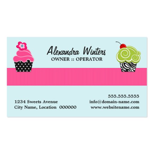 Turquoise Polka Dot Cupcake Bakery Business Card Template (back side)