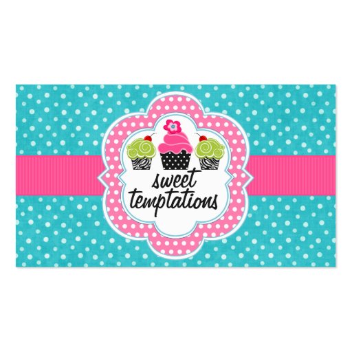 Turquoise Polka Dot Cupcake Bakery Business Card Template