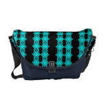 Turquoise pop art flowers over black bag messenger bags