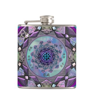 Turquoise Purple Celtic Fractal Mandala Flask