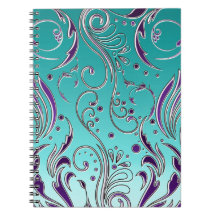 Turquoise Purple swirl Spiral Notebook