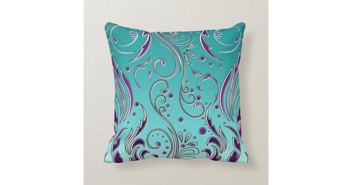 Turquoise Purple swirl Throw Pillow Zazzle