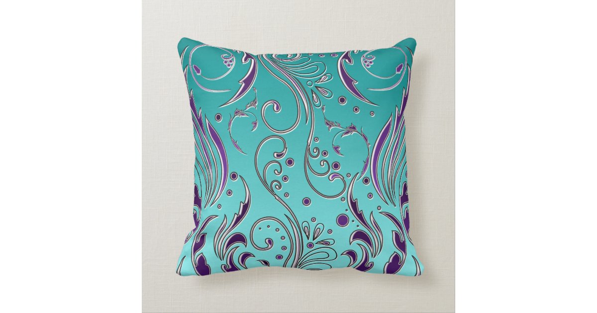 Turquoise Purple swirl Throw Pillow Zazzle
