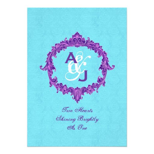 Turquoise Purple Vintage Monogram Wedding V022 Custom Invite