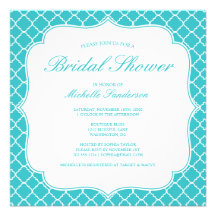 Turquoise Quatrefoil Bridal Shower Announcements