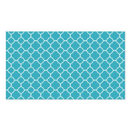 Turquoise Quatrefoil Pattern with Monogram Business Cards (back side)