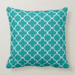 Turquoise Quatrefoil Throw Pillow