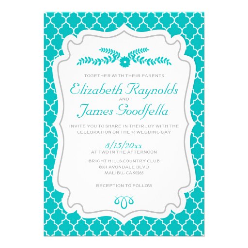 Turquoise Quatrefoil Wedding Invitations