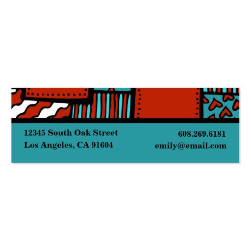 Turquoise Red Black High Fashion Boutique Designer Business Card (front side)