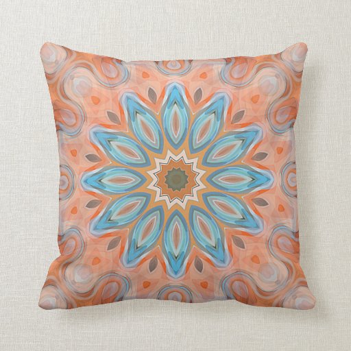 Turquoise Red Orange Mandala Round Sun Pattern Throw Pillow Zazzle
