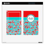 Turquoise, Red, White Damask Kindle Fire Skin