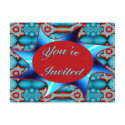 turquoise red you're invited postcards