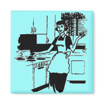 Turquoise Retro 50s Housewife in the Kitchen magnets