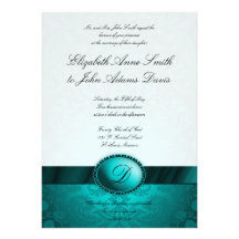 Turquoise Ribbon Damask Wedding Invitation