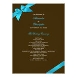 Turquoise Ribbon on Brown Wedding Program Personalized Invite