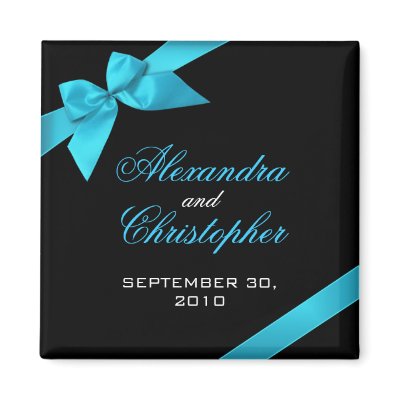 Turquoise Ribbon Save The Date Wedding Announce Fridge Magnet