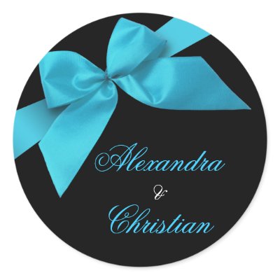 Turquoise Ribbon Wedding Announcement RSVP Sticker