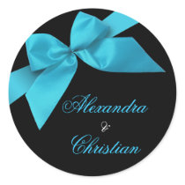 Turquoise Ribbon Wedding Announcement RSVP stickers