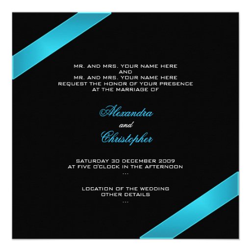 Turquoise Ribbon Wedding Invitation Announcement
