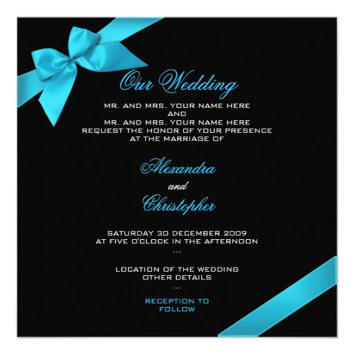 Turquoise Ribbon Wedding Invitation Announcement 2