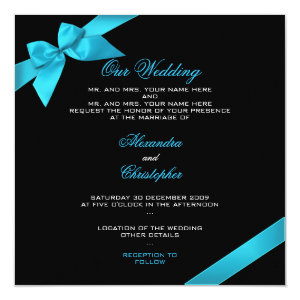 Turquoise Ribbon Wedding Invitation Announcement 2 5.25