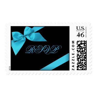 Turquoise Ribbon Wedding Invitation Announcement Stamp