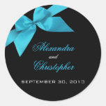 Turquoise Ribbon Wedding Invitation Announcement Round Sticker