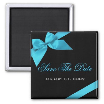 Turquoise Ribbon Wedding Invitation Save The Date Magnet by Ruxique