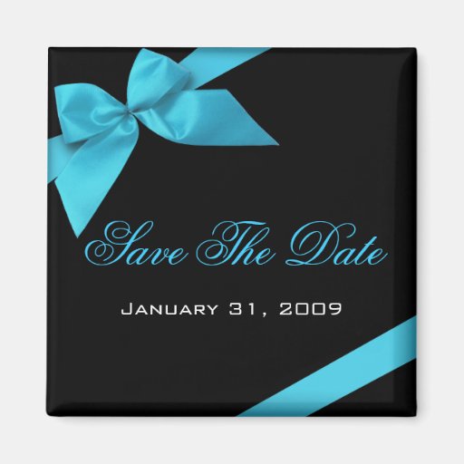 Turquoise Ribbon Wedding Invitation Save The Date Magnet