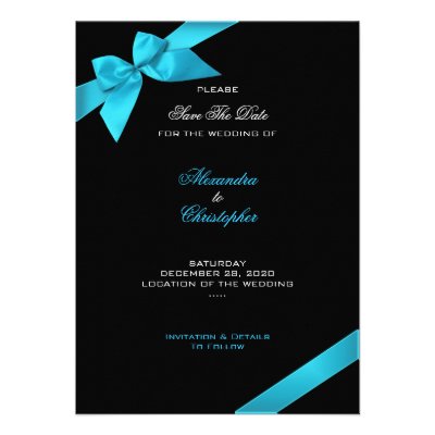 Turquoise Ribbon Wedding Save The Date 2 Custom Invitation