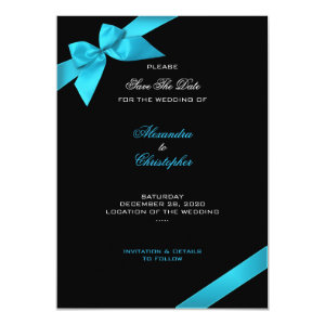 Turquoise Ribbon Wedding Save The Date 2 4.5x6.25 Paper Invitation Card