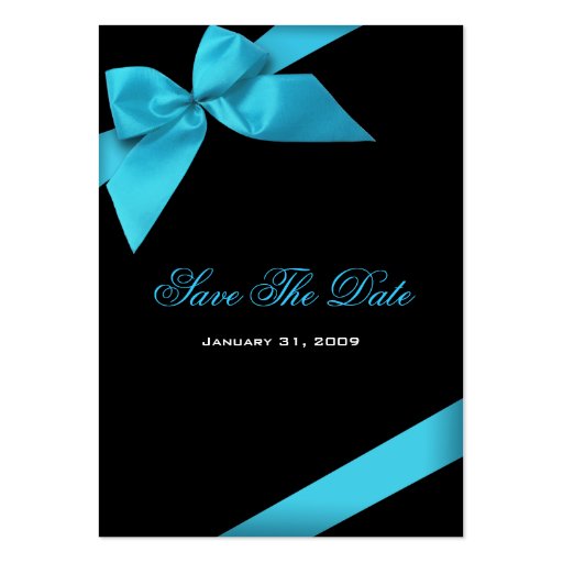 Turquoise Ribbon Wedding Save The Date MiniCard Business Card (front side)