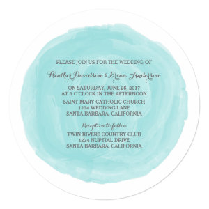 Turquoise Round Watercolor Wedding Invite 5.25
