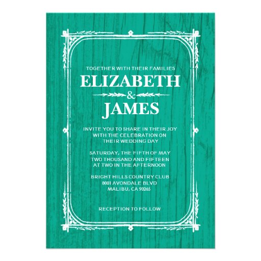 Turquoise Rustic Barn Wood Wedding Invitations