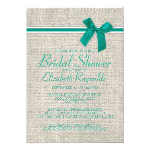 Turquoise Rustic Burlap Bridal Shower Invitations