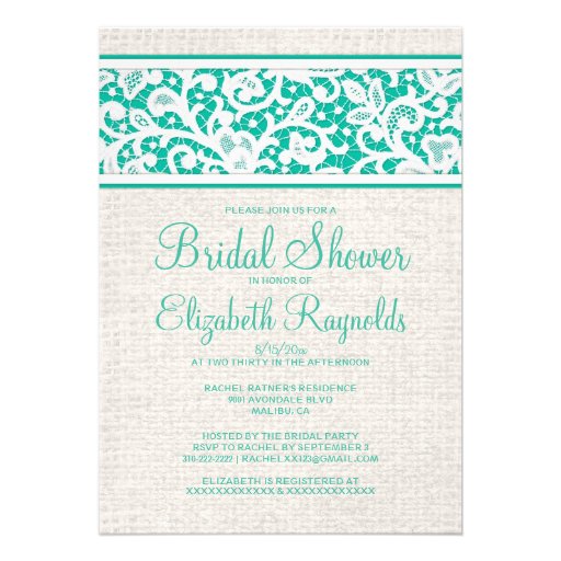 Turquoise Rustic Burlap Linen Bridal Shower Invite