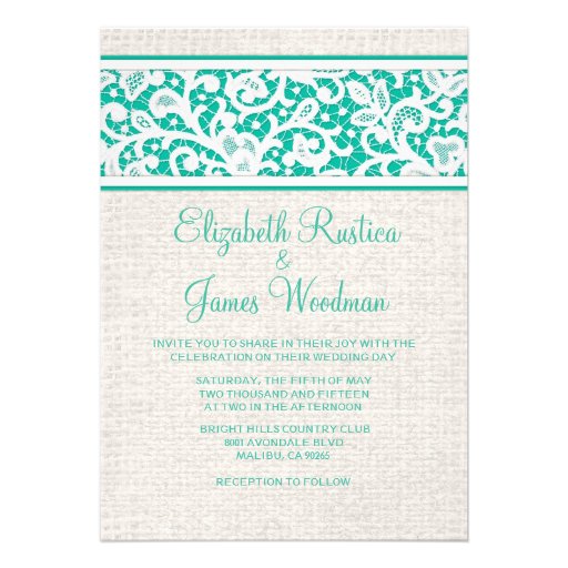 Turquoise Rustic Burlap Linen Wedding Invitations