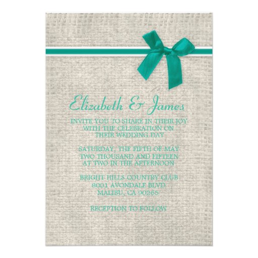 Turquoise Rustic Burlap Wedding Invitations