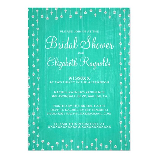 Turquoise Rustic Country Bridal Shower Invitations