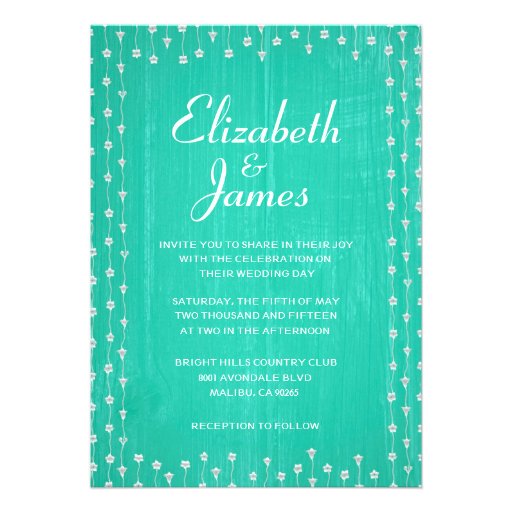 Turquoise Rustic Country Wood Wedding Invitations